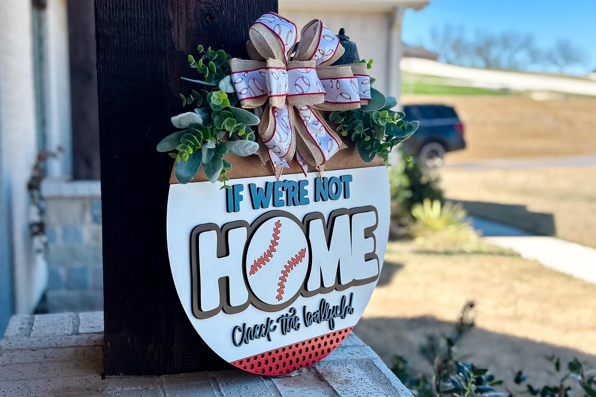 Baseball Home Sign SVG, Sports Door Hanger Laser Cut File, If We’re Not Home Check the Ballfield, 3D Layered Sign, Glowforge, Xtool, Omtech