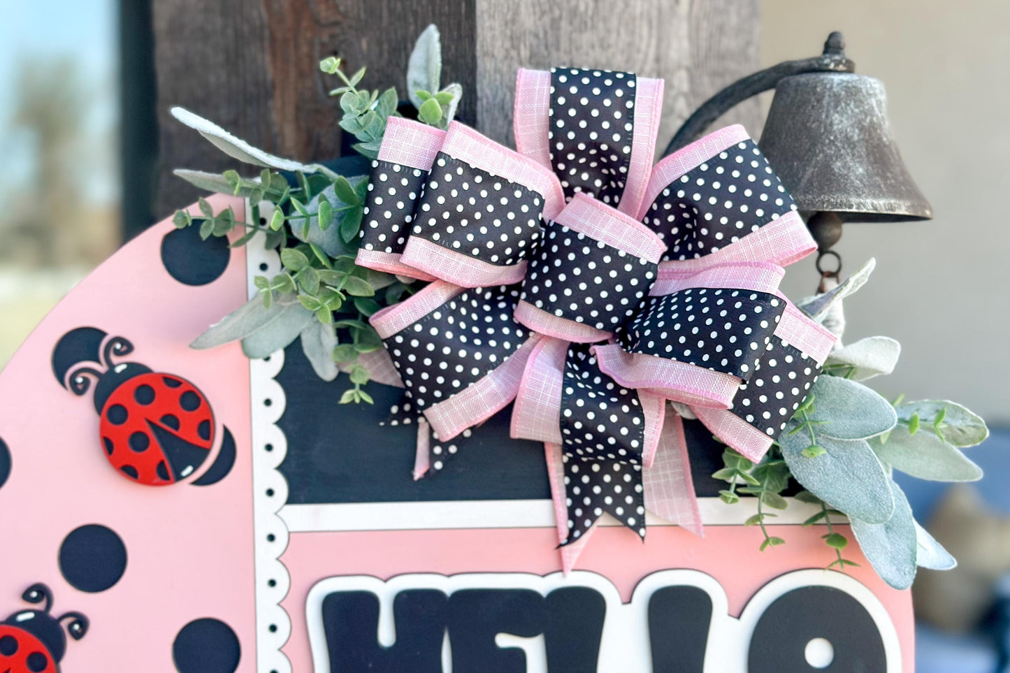 Hello Ladybug Round Door Hanger SVG, Layered Laser Cut File, Spring Porch Sign, Farmhouse Ladybug Decor, Glowforge Xtool File Ladybug Decor