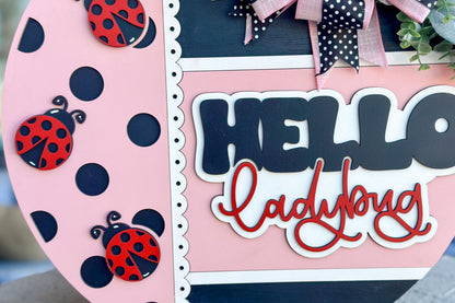 Hello Ladybug Round Door Hanger SVG, Layered Laser Cut File, Spring Porch Sign, Farmhouse Ladybug Decor, Glowforge Xtool File Ladybug Decor