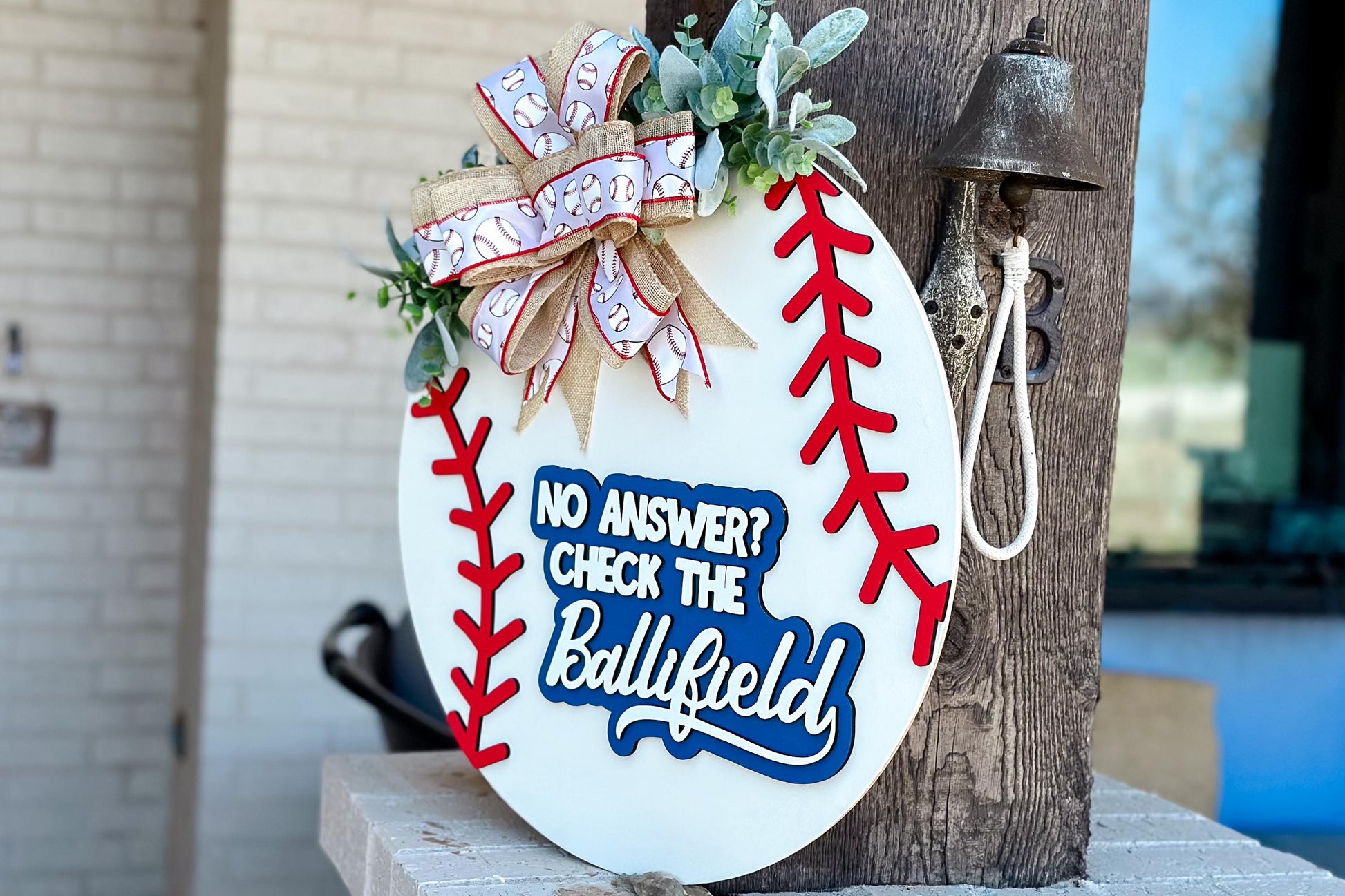 Baseball Door Hanger SVG Laser File | No Answer Check the Ballfield Sign | 3D Layered Laser Cut File | Xtool Glowforge Cut File Round Sign