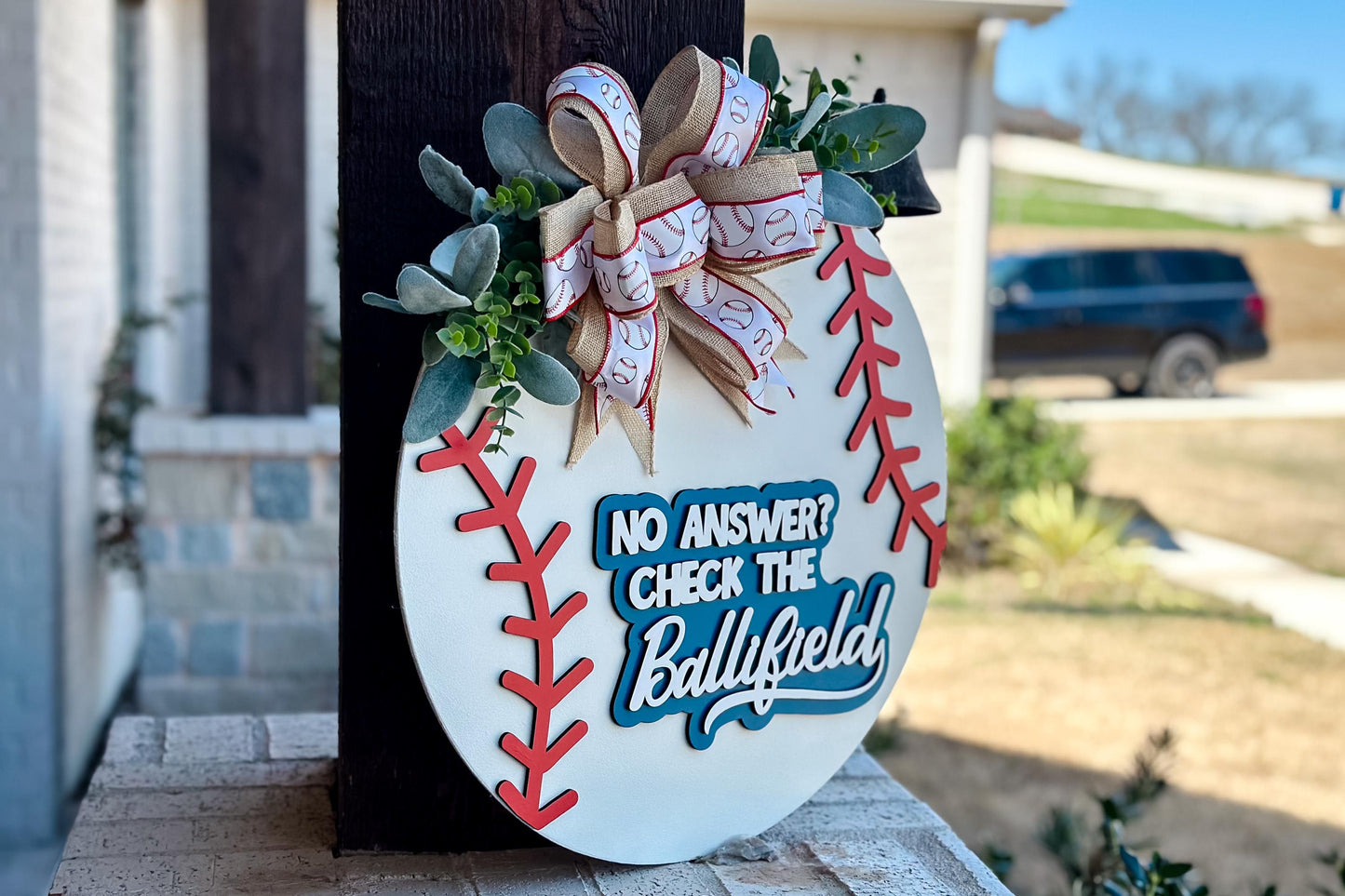 Baseball Door Hanger SVG Laser File | No Answer Check the Ballfield Sign | 3D Layered Laser Cut File | Xtool Glowforge Cut File Round Sign