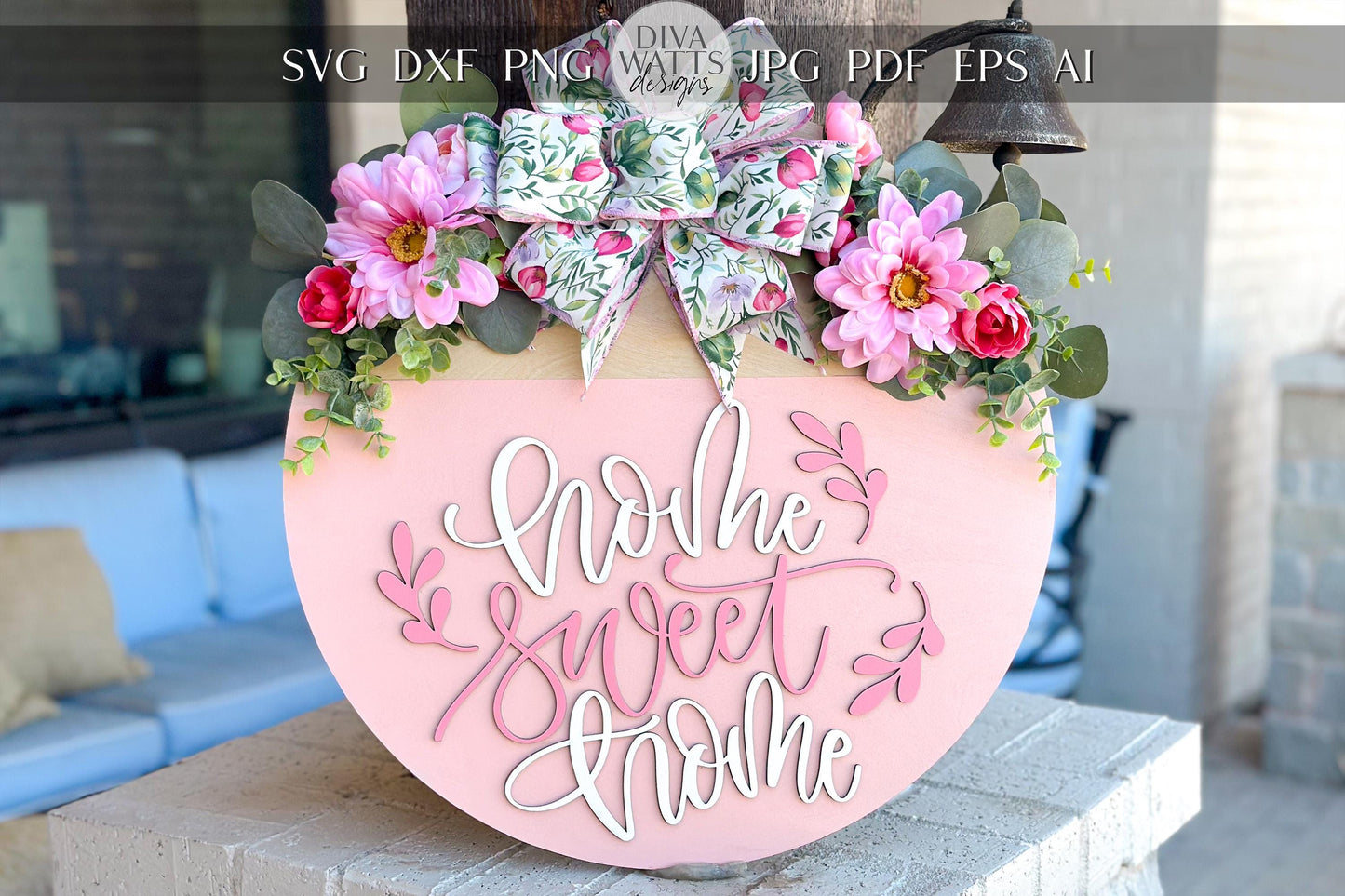 Home Sweet Home Laser Cut File SVG | Round Door Hanger SVG | Floral Layered Sign | Glowforge & Xtool File | DIY Welcome Sign svg
