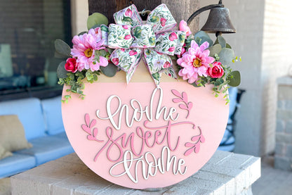 Home Sweet Home Laser Cut File SVG | Round Door Hanger SVG | Floral Layered Sign | Glowforge & Xtool File | DIY Welcome Sign svg