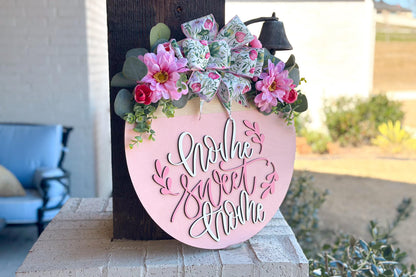 Home Sweet Home Laser Cut File SVG | Round Door Hanger SVG | Floral Layered Sign | Glowforge & Xtool File | DIY Welcome Sign svg