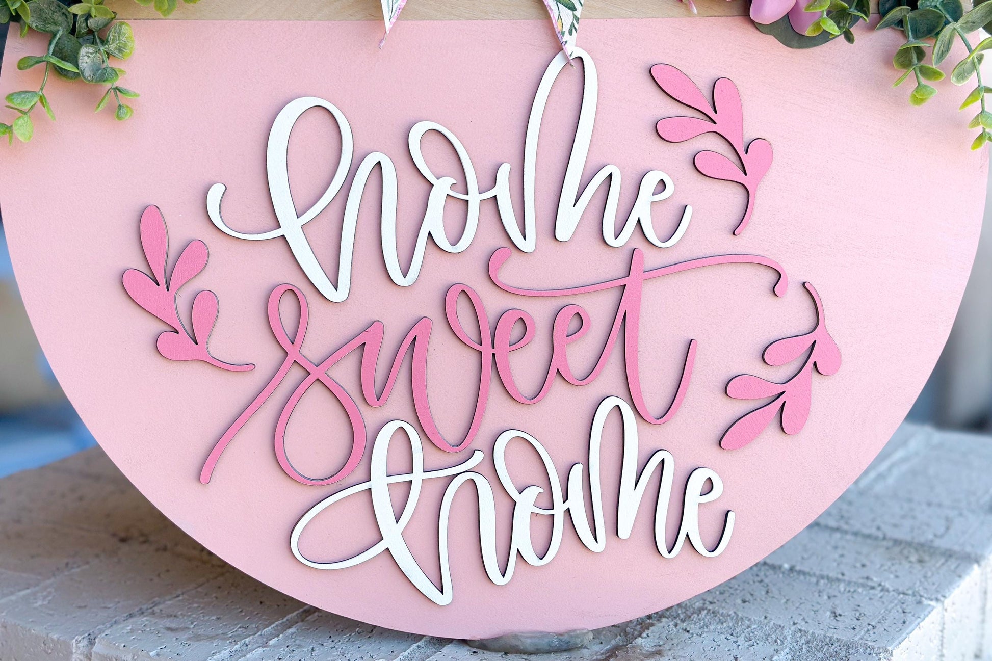 Home Sweet Home Laser Cut File SVG | Round Door Hanger SVG | Floral Layered Sign | Glowforge & Xtool File | DIY Welcome Sign svg
