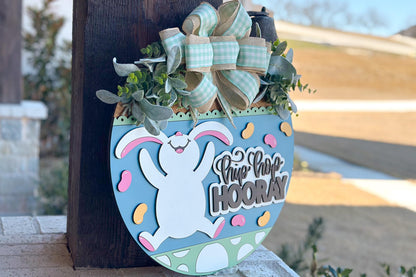 Hip Hop Hooray Easter Bunny Door Hanger SVG, Laser Cut File, 3D Layered Easter Sign, Spring Porch Decor, Glowforge, Xtool, Laser SVG
