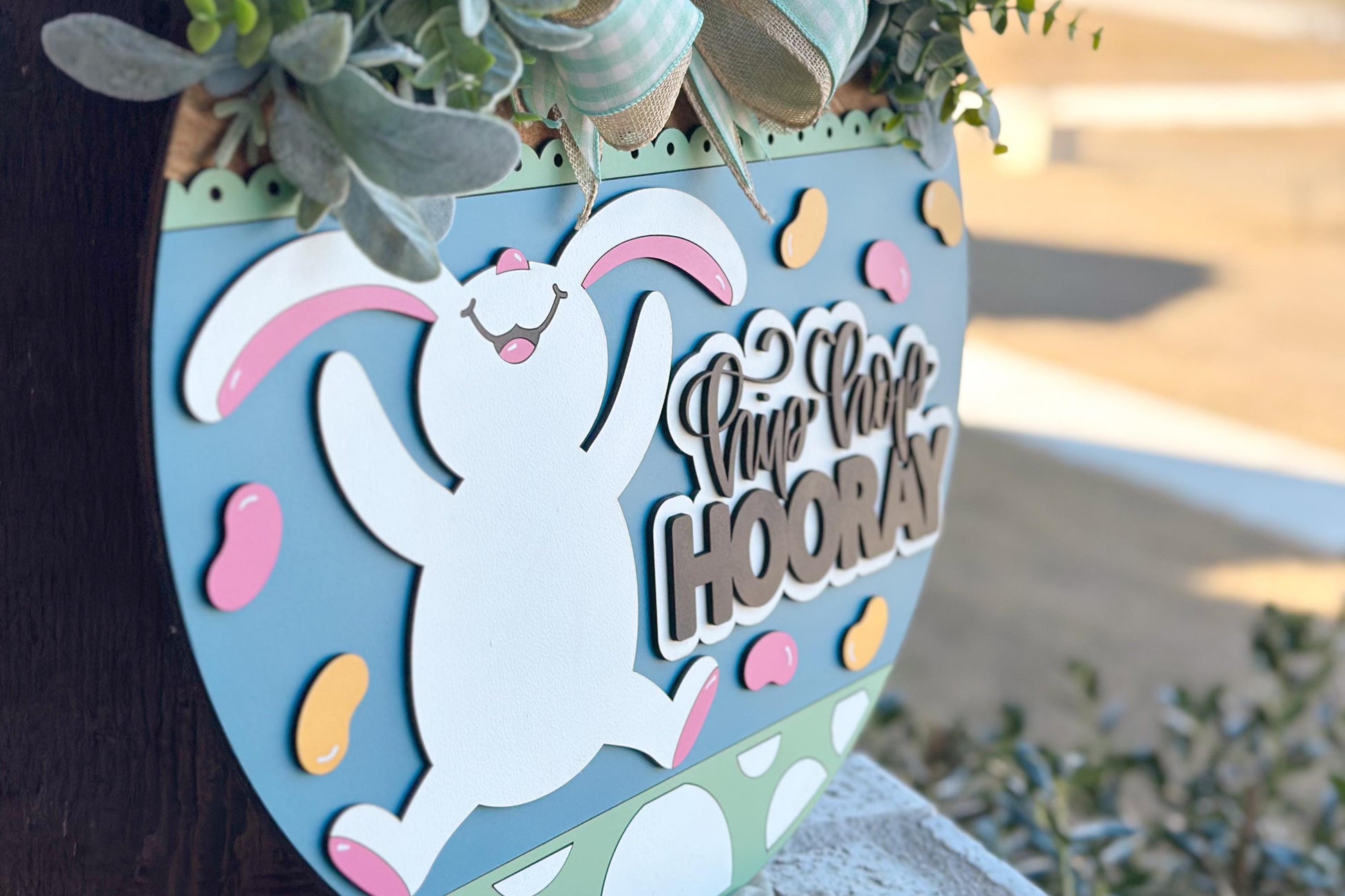 Hip Hop Hooray Easter Bunny Door Hanger SVG, Laser Cut File, 3D Layered Easter Sign, Spring Porch Decor, Glowforge, Xtool, Laser SVG