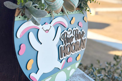 Hip Hop Hooray Easter Bunny Door Hanger SVG, Laser Cut File, 3D Layered Easter Sign, Spring Porch Decor, Glowforge, Xtool, Laser SVG