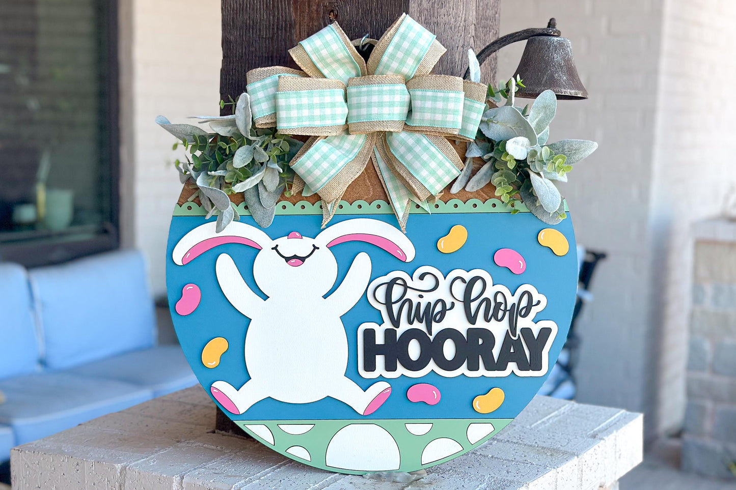Hip Hop Hooray Easter Bunny Door Hanger SVG, Laser Cut File, 3D Layered Easter Sign, Spring Porch Decor, Glowforge, Xtool, Laser SVG
