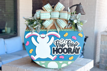 Hip Hop Hooray Easter Bunny Door Hanger SVG, Laser Cut File, 3D Layered Easter Sign, Spring Porch Decor, Glowforge, Xtool, Laser SVG