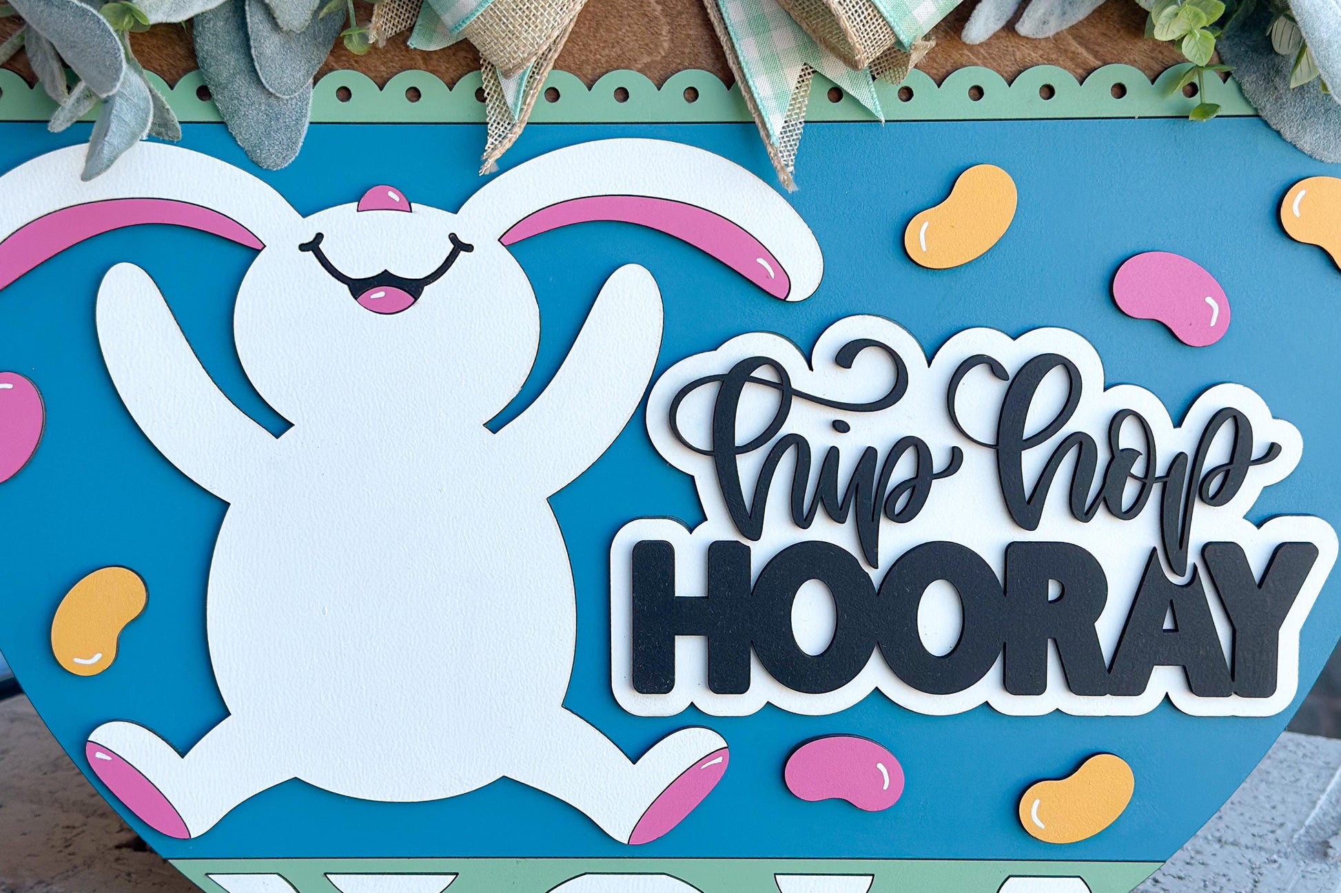 Hip Hop Hooray Easter Bunny Door Hanger SVG, Laser Cut File, 3D Layered Easter Sign, Spring Porch Decor, Glowforge, Xtool, Laser SVG