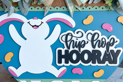 Hip Hop Hooray Easter Bunny Door Hanger SVG, Laser Cut File, 3D Layered Easter Sign, Spring Porch Decor, Glowforge, Xtool, Laser SVG