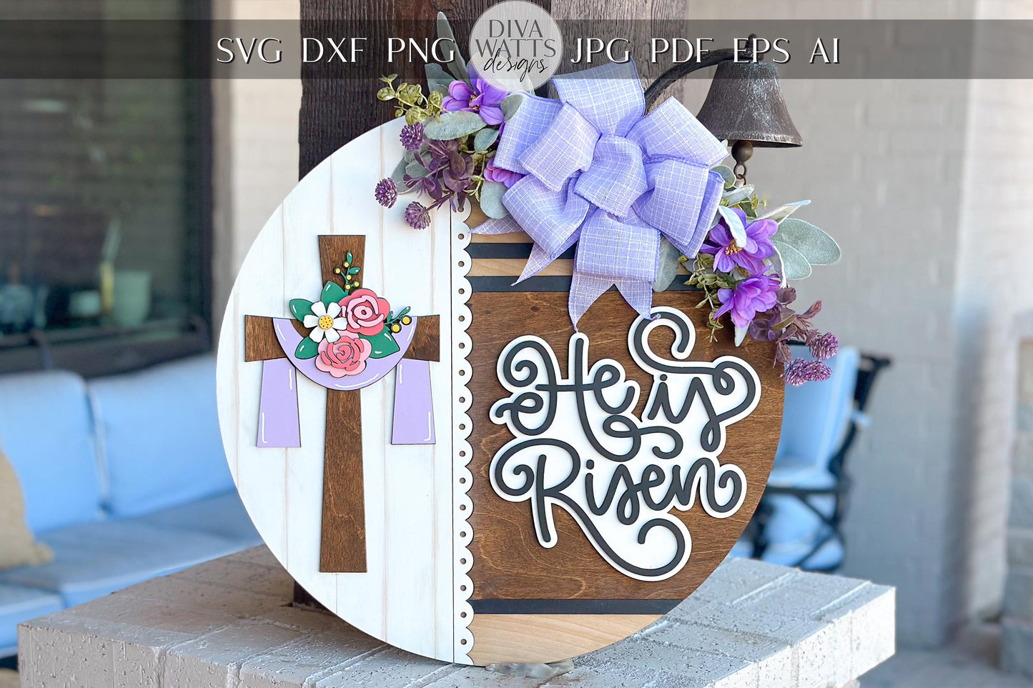 He Is Risen Door Hanger SVG, Easter Cross Laser Cut File, Christian Decor, Religious Sign, Glowforge, Xtool, Laser SVG, Church Decor