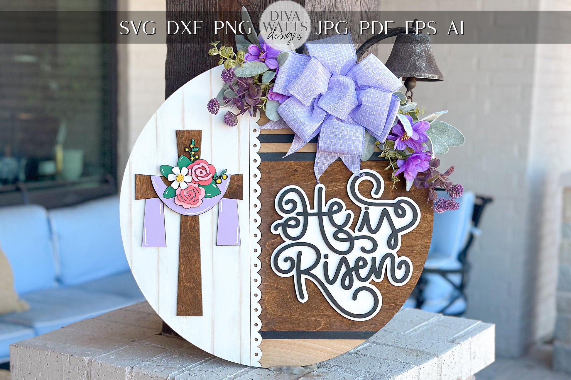 He Is Risen Door Hanger SVG, Easter Cross Laser Cut File, Christian Decor, Religious Sign, Glowforge, Xtool, Laser SVG, Church Decor