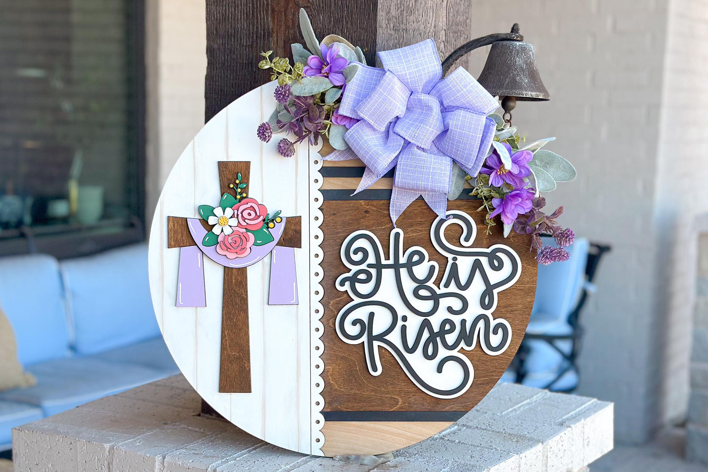 He Is Risen Door Hanger SVG, Easter Cross Laser Cut File, Christian Decor, Religious Sign, Glowforge, Xtool, Laser SVG, Church Decor