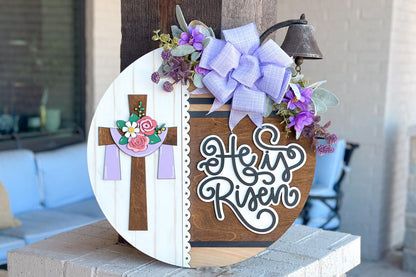 He Is Risen Door Hanger SVG, Easter Cross Laser Cut File, Christian Decor, Religious Sign, Glowforge, Xtool, Laser SVG, Church Decor