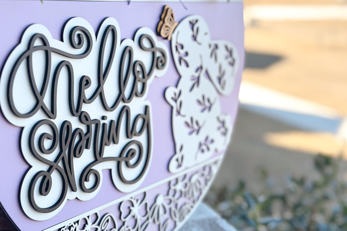 Hello Spring Bunny Door Hanger SVG, 3D Layered Laser Cut File, Spring Porch Sign, Glowforge, Xtool, Laser SVG Farmhouse Spring Decor