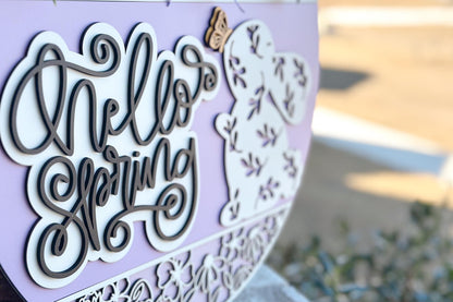 Hello Spring Bunny Door Hanger SVG, 3D Layered Laser Cut File, Spring Porch Sign, Glowforge, Xtool, Laser SVG Farmhouse Spring Decor