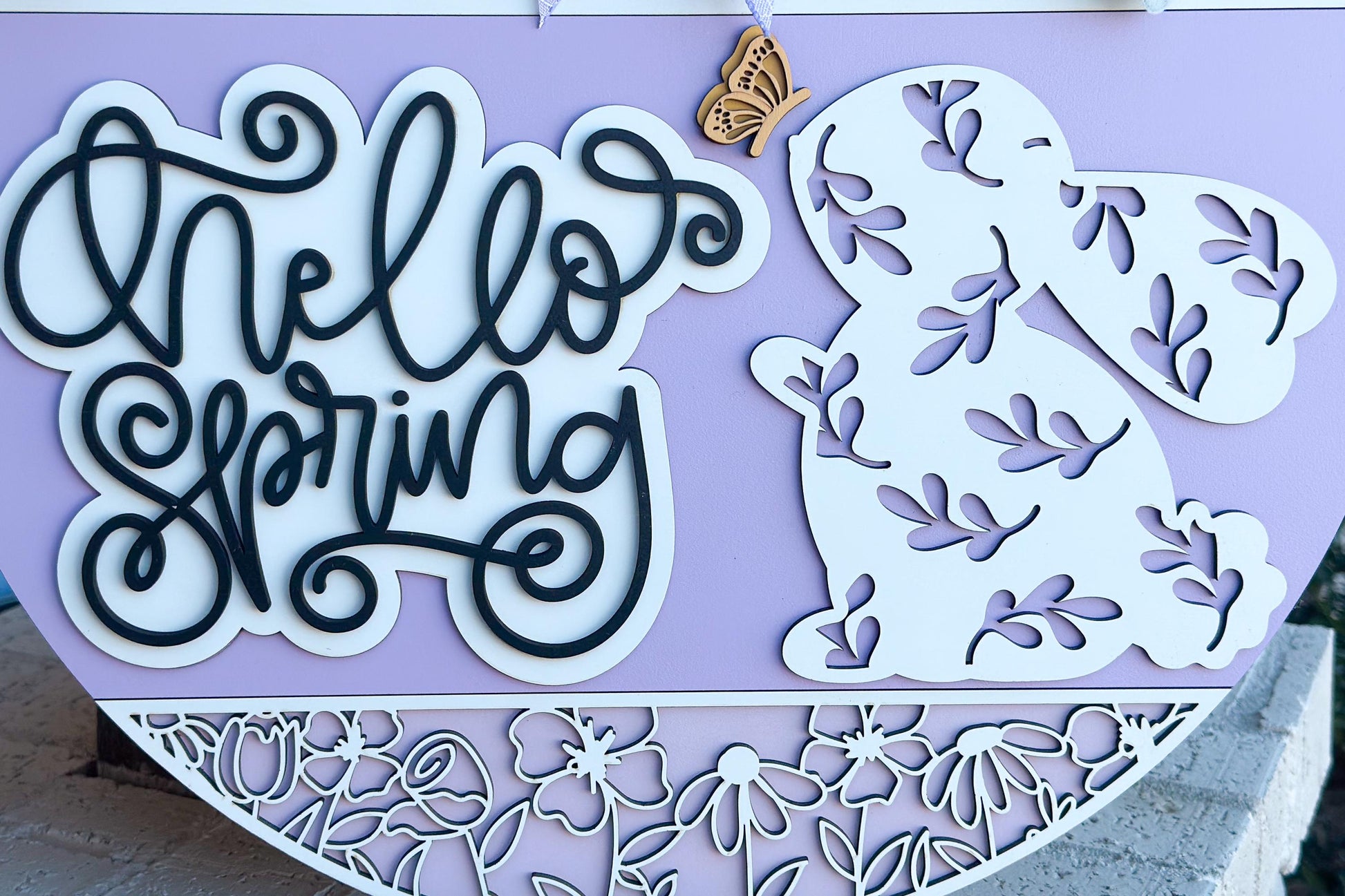 Hello Spring Bunny Door Hanger SVG, 3D Layered Laser Cut File, Spring Porch Sign, Glowforge, Xtool, Laser SVG Farmhouse Spring Decor