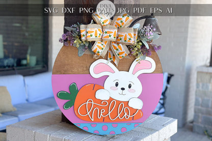 Hello Easter Bunny Carrot Door Hanger SVG, Laser Cut File, 3D Layered Easter Sign, Spring Porch Decor, Glowforge, Xtool, Laser SVG