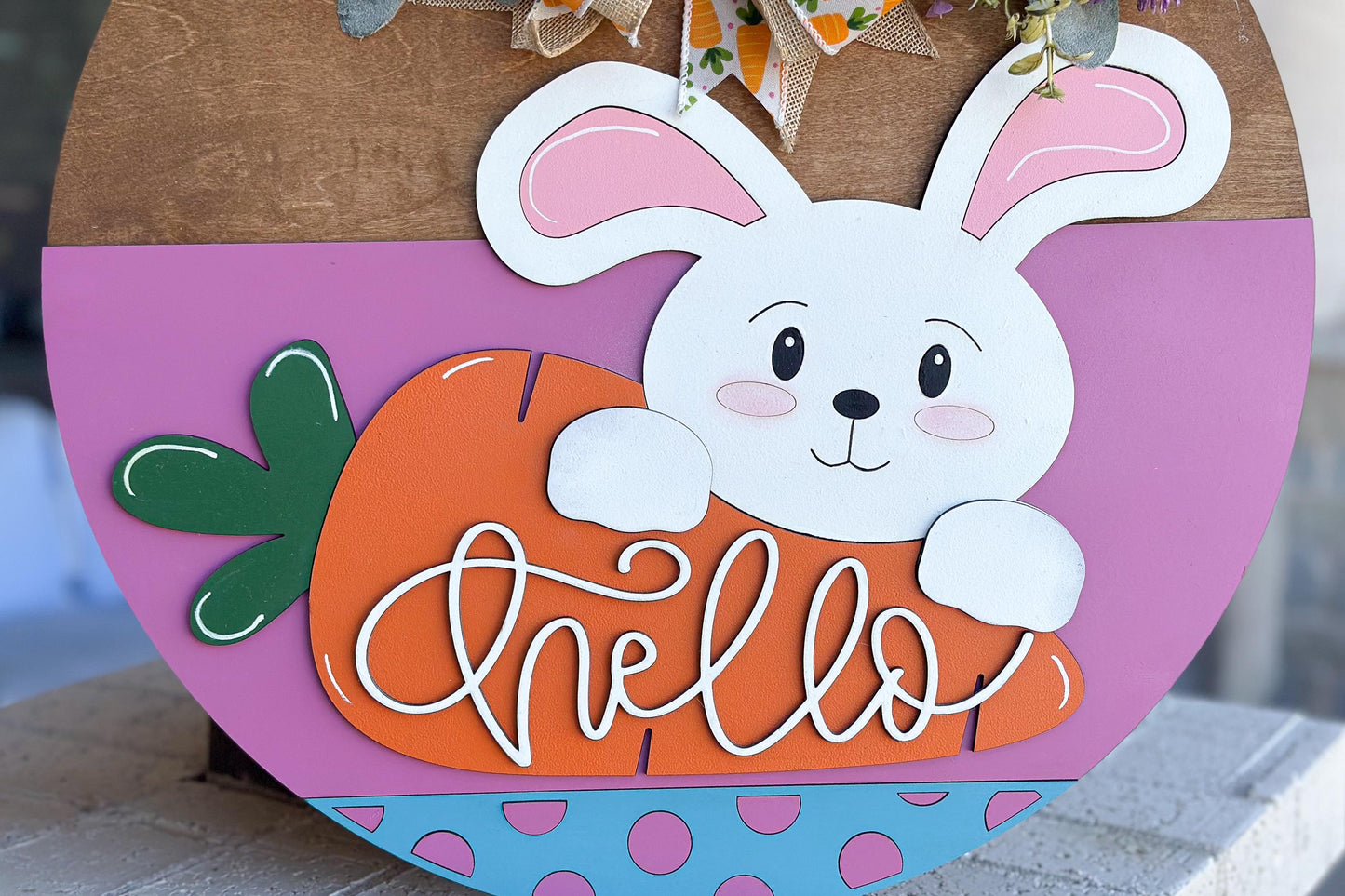 Hello Easter Bunny Carrot Door Hanger SVG, Laser Cut File, 3D Layered Easter Sign, Spring Porch Decor, Glowforge, Xtool, Laser SVG
