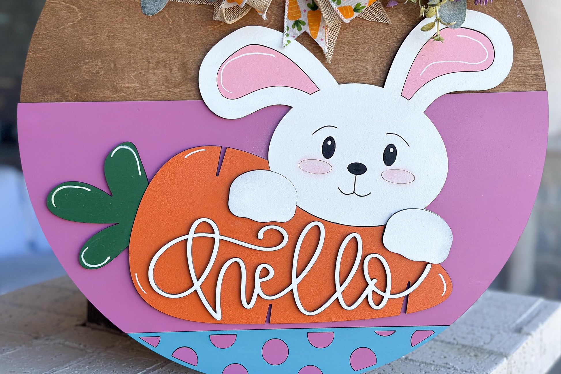 Hello Easter Bunny Carrot Door Hanger SVG, Laser Cut File, 3D Layered Easter Sign, Spring Porch Decor, Glowforge, Xtool, Laser SVG