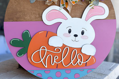 Hello Easter Bunny Carrot Door Hanger SVG, Laser Cut File, 3D Layered Easter Sign, Spring Porch Decor, Glowforge, Xtool, Laser SVG