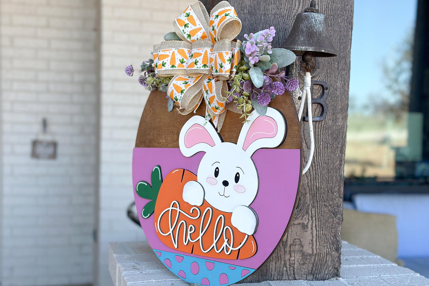 Hello Easter Bunny Carrot Door Hanger SVG, Laser Cut File, 3D Layered Easter Sign, Spring Porch Decor, Glowforge, Xtool, Laser SVG