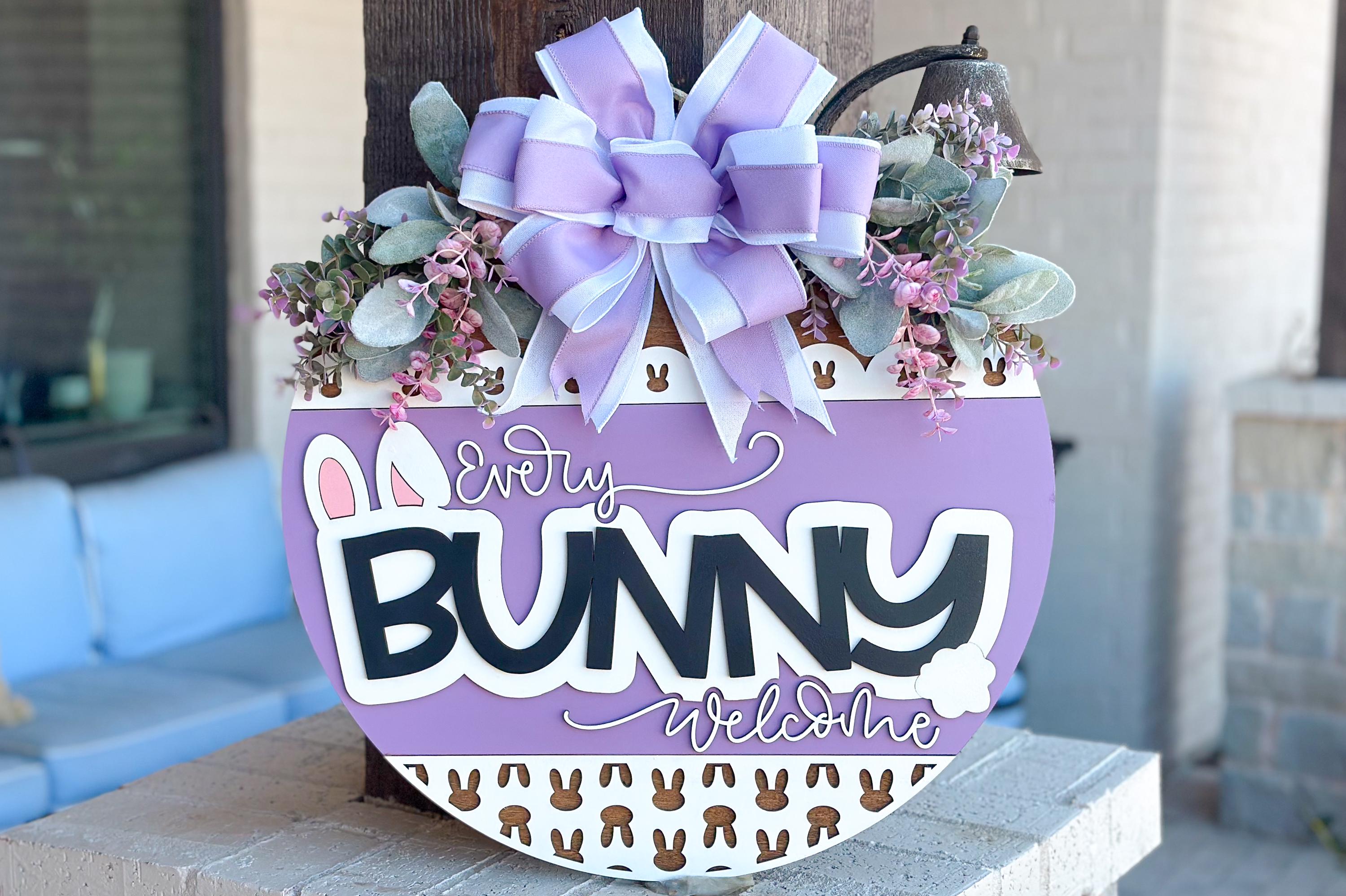 Every Bunny Welcome Easter Door Hanger SVG, Laser Cut File, 3D Layered Easter Sign, Spring Porch Decor, Glowforge, Xtool, Laser SVG