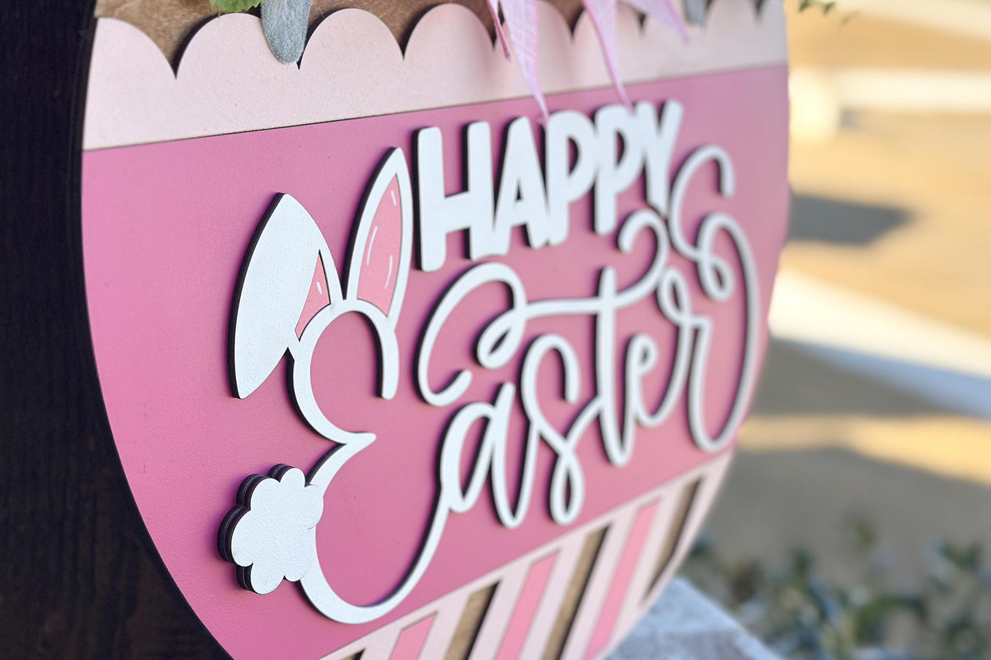 Happy Easter Bunny Ears Door Hanger SVG, Laser Cut File, 3D Layered Easter Sign, Spring Porch Decor, Glowforge, Xtool, Laser SVG