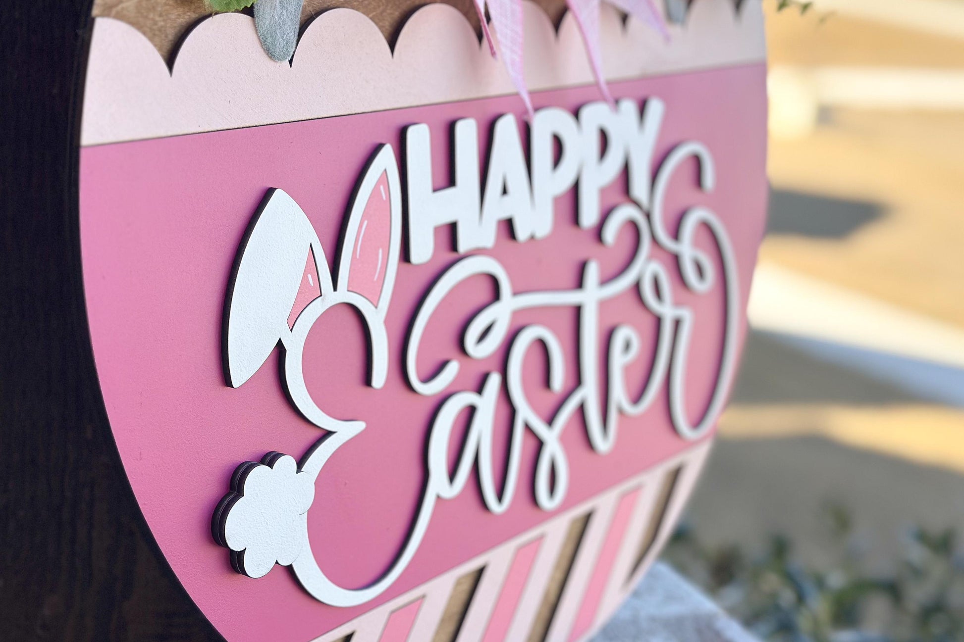 Happy Easter Bunny Ears Door Hanger SVG, Laser Cut File, 3D Layered Easter Sign, Spring Porch Decor, Glowforge, Xtool, Laser SVG