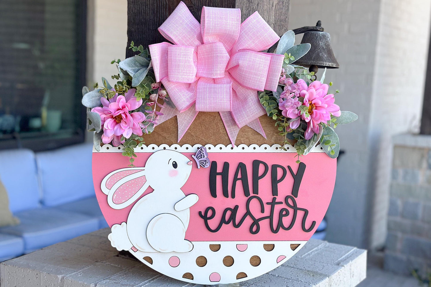 Happy Easter Bunny with Butterfly Door Hanger SVG, 3D Layered Laser Cut File, Spring Porch Sign, Glowforge, Xtool, Laser SVG