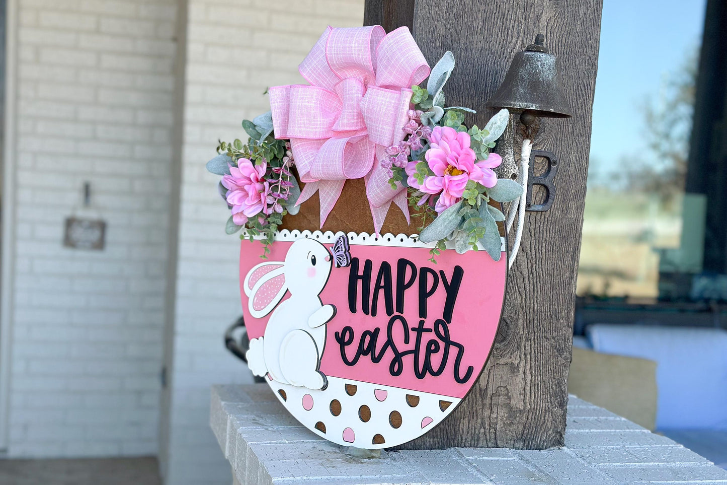 Happy Easter Bunny with Butterfly Door Hanger SVG, 3D Layered Laser Cut File, Spring Porch Sign, Glowforge, Xtool, Laser SVG
