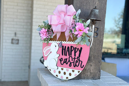 Happy Easter Bunny with Butterfly Door Hanger SVG, 3D Layered Laser Cut File, Spring Porch Sign, Glowforge, Xtool, Laser SVG