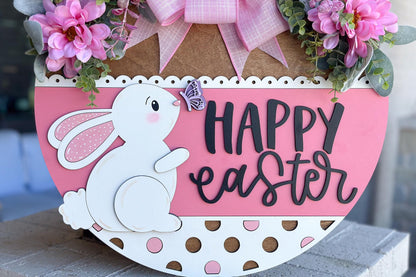 Happy Easter Bunny with Butterfly Door Hanger SVG, 3D Layered Laser Cut File, Spring Porch Sign, Glowforge, Xtool, Laser SVG