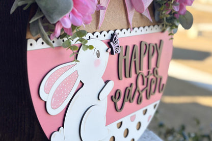 Happy Easter Bunny with Butterfly Door Hanger SVG, 3D Layered Laser Cut File, Spring Porch Sign, Glowforge, Xtool, Laser SVG