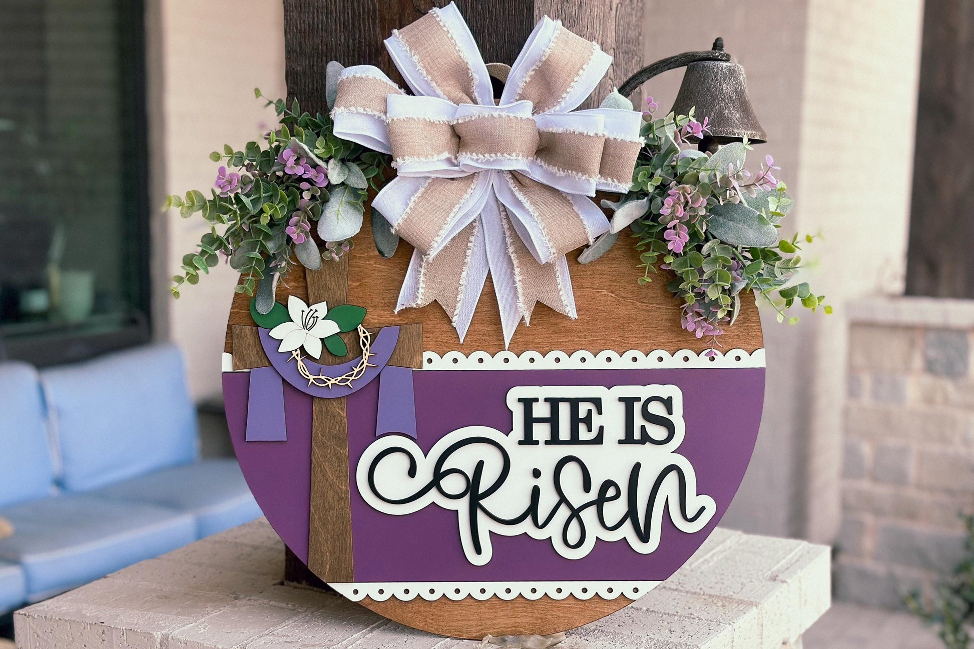 He Is Risen SVG, Christian Easter Door Hanger Laser Cut File, 3D Religious Sign, DIY Church Decor, Glowforge, Xtool, Laser Cut File