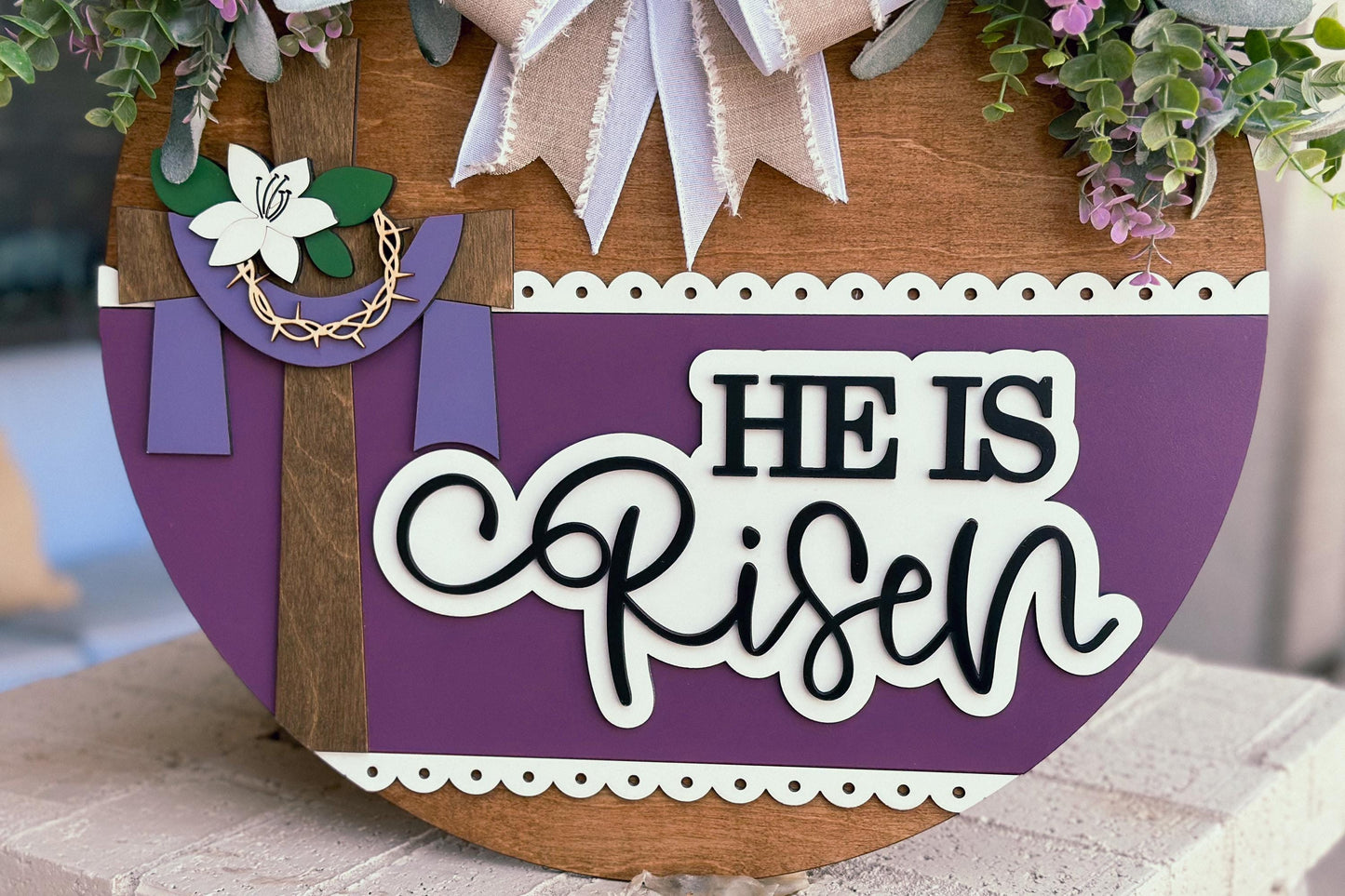 He Is Risen SVG, Christian Easter Door Hanger Laser Cut File, 3D Religious Sign, DIY Church Decor, Glowforge, Xtool, Laser Cut File
