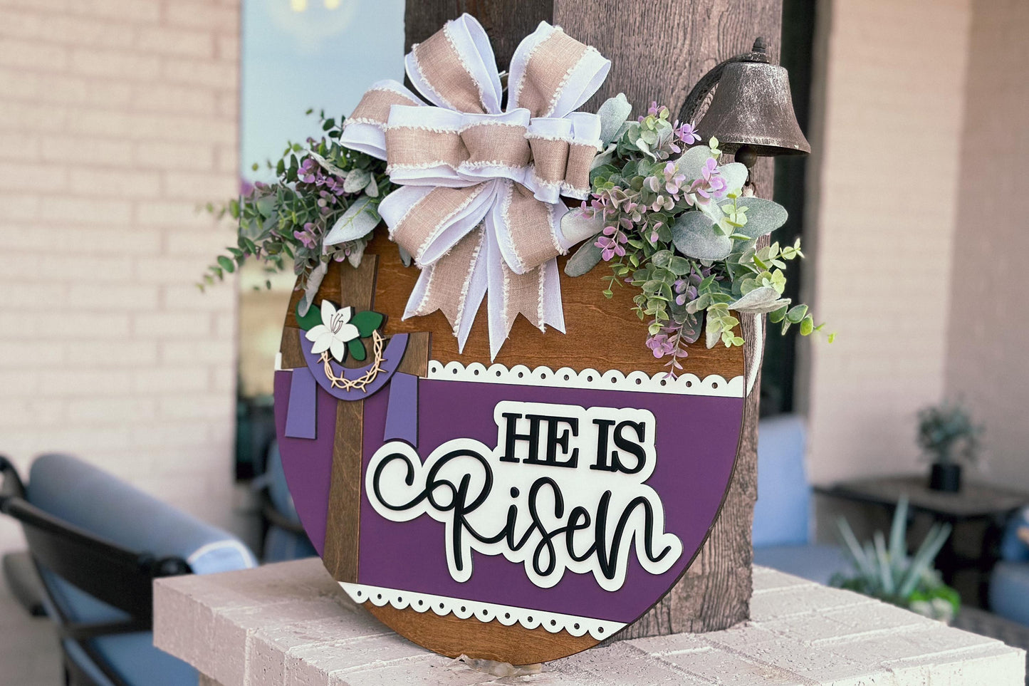 He Is Risen SVG, Christian Easter Door Hanger Laser Cut File, 3D Religious Sign, DIY Church Decor, Glowforge, Xtool, Laser Cut File