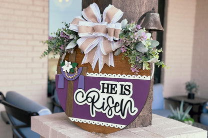 He Is Risen SVG, Christian Easter Door Hanger Laser Cut File, 3D Religious Sign, DIY Church Decor, Glowforge, Xtool, Laser Cut File