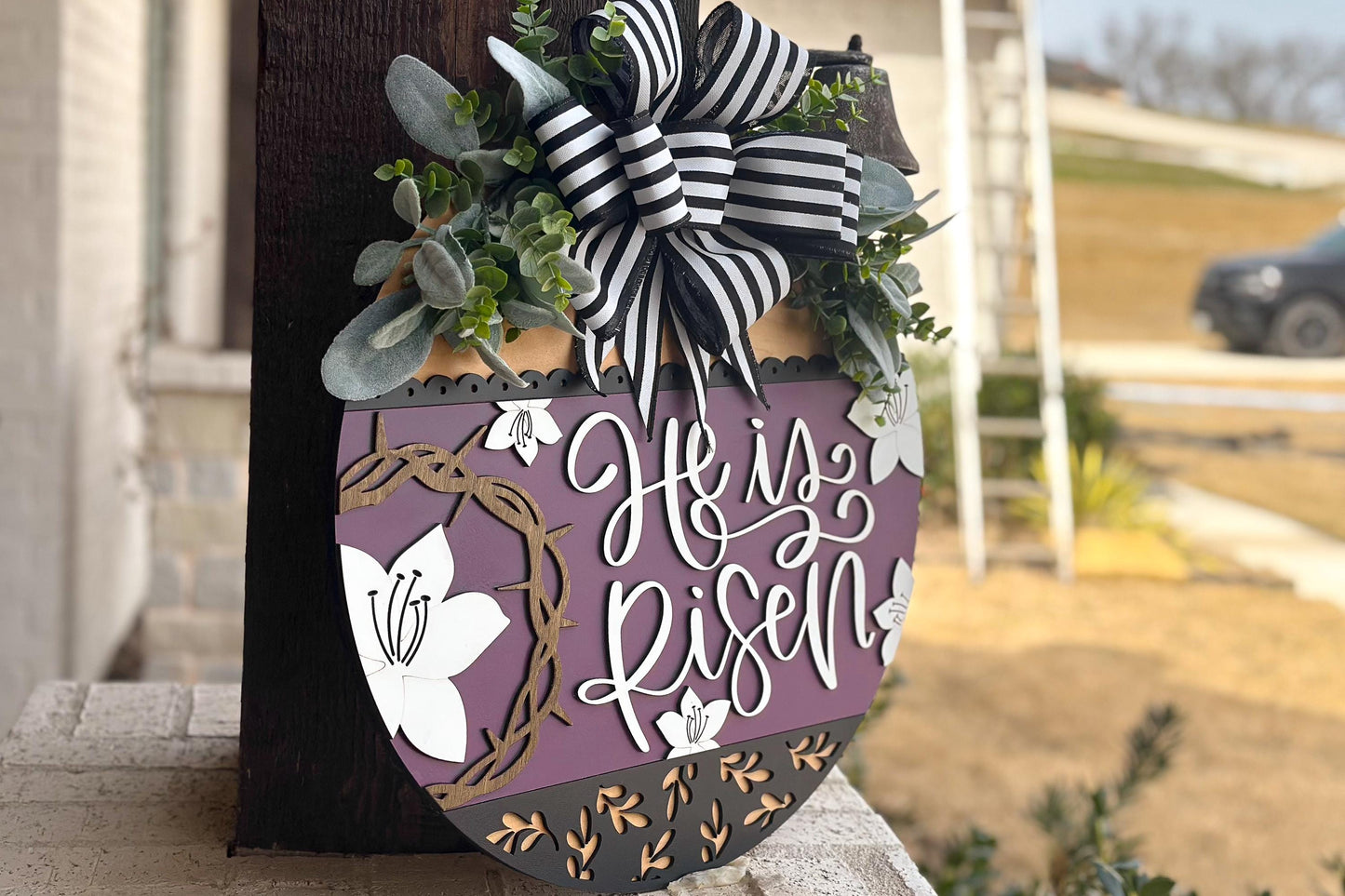 He Is Risen Door Hanger SVG, 3D Layered Easter Laser Cut File, Religious Porch Sign, Christian Home Decor, Glowforge xTool Cut File