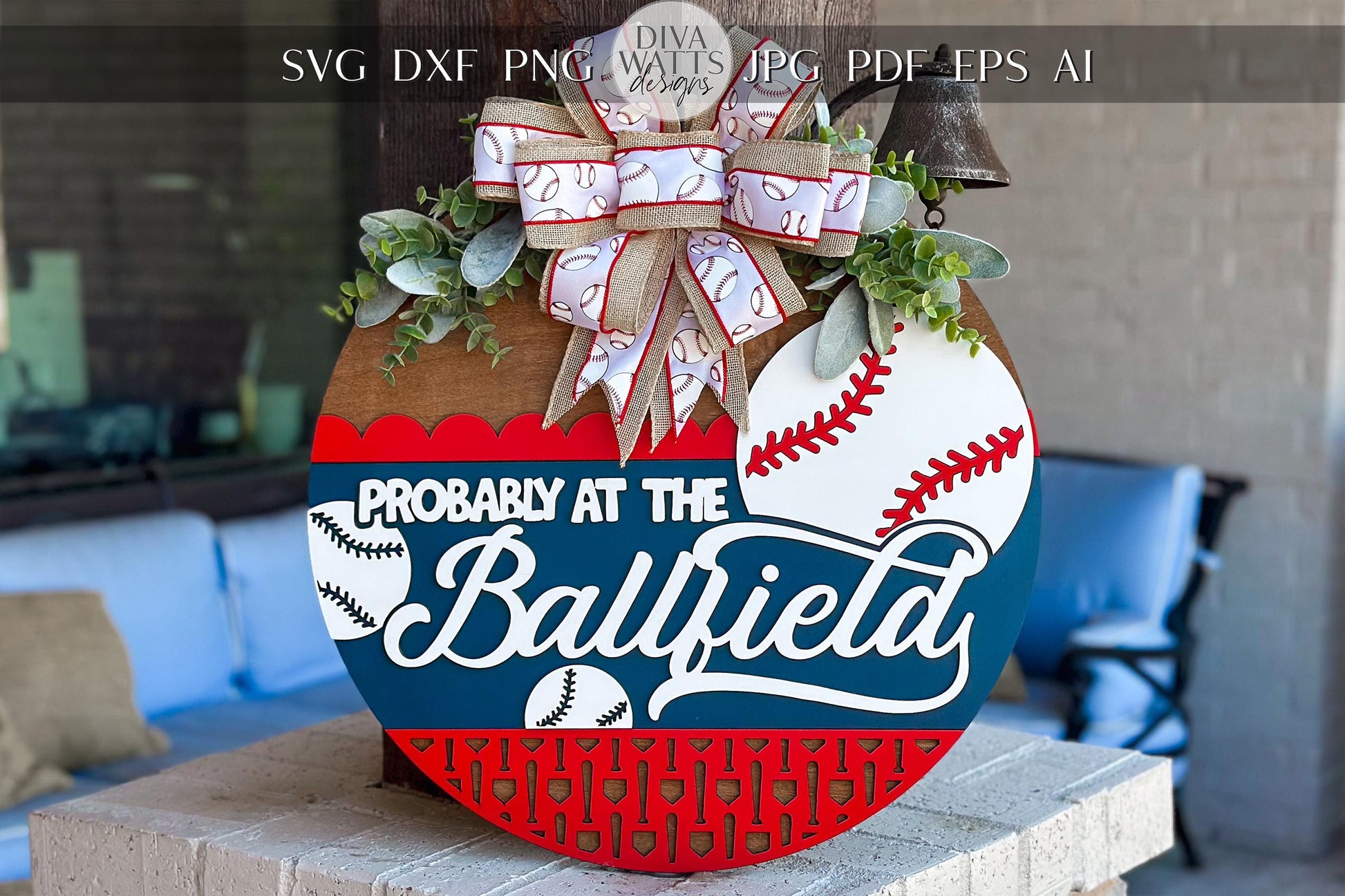 Baseball Door Hanger SVG, Probably at the Ballfield Sign, 3D Layered Sports Laser Cut File, Baseball Mom Laser Sign, Glowforge Xtool File