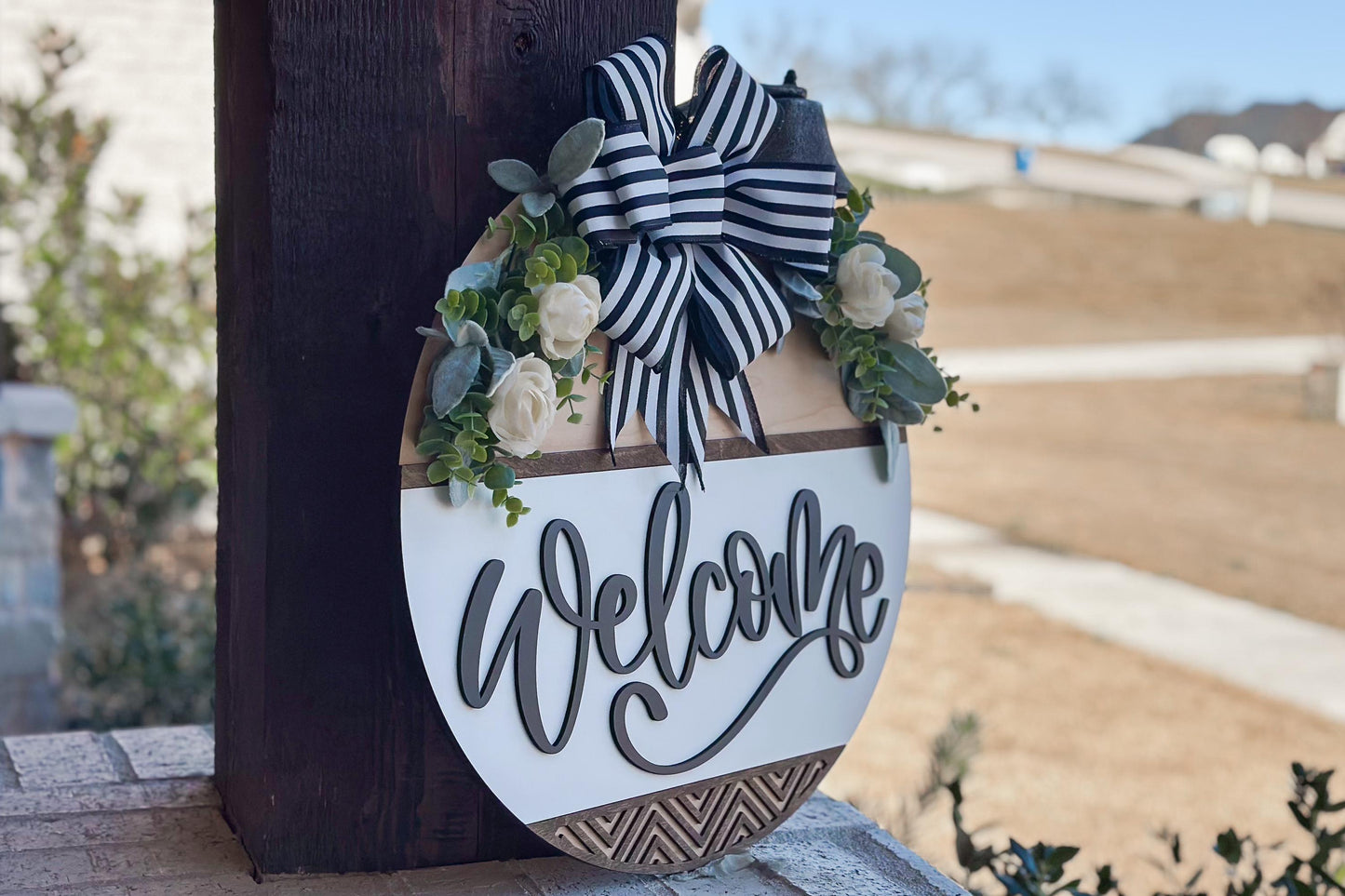 Welcome Sign SVG Laser Cut File, Round Door Hanger SVG, Farmhouse Welcome Sign Layered 3D Laser File Glowforge Wood Cut File | Geometric SVG