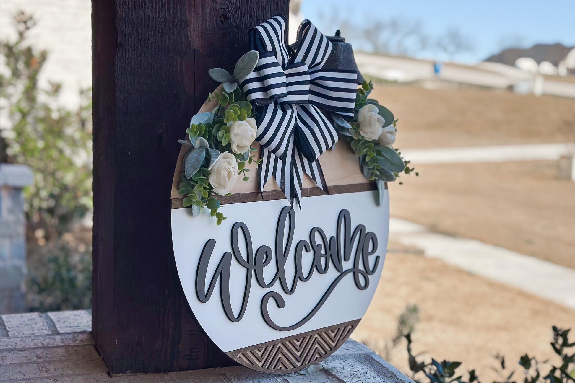 Welcome Sign SVG Laser Cut File, Round Door Hanger SVG, Farmhouse Welcome Sign Layered 3D Laser File Glowforge Wood Cut File | Geometric SVG