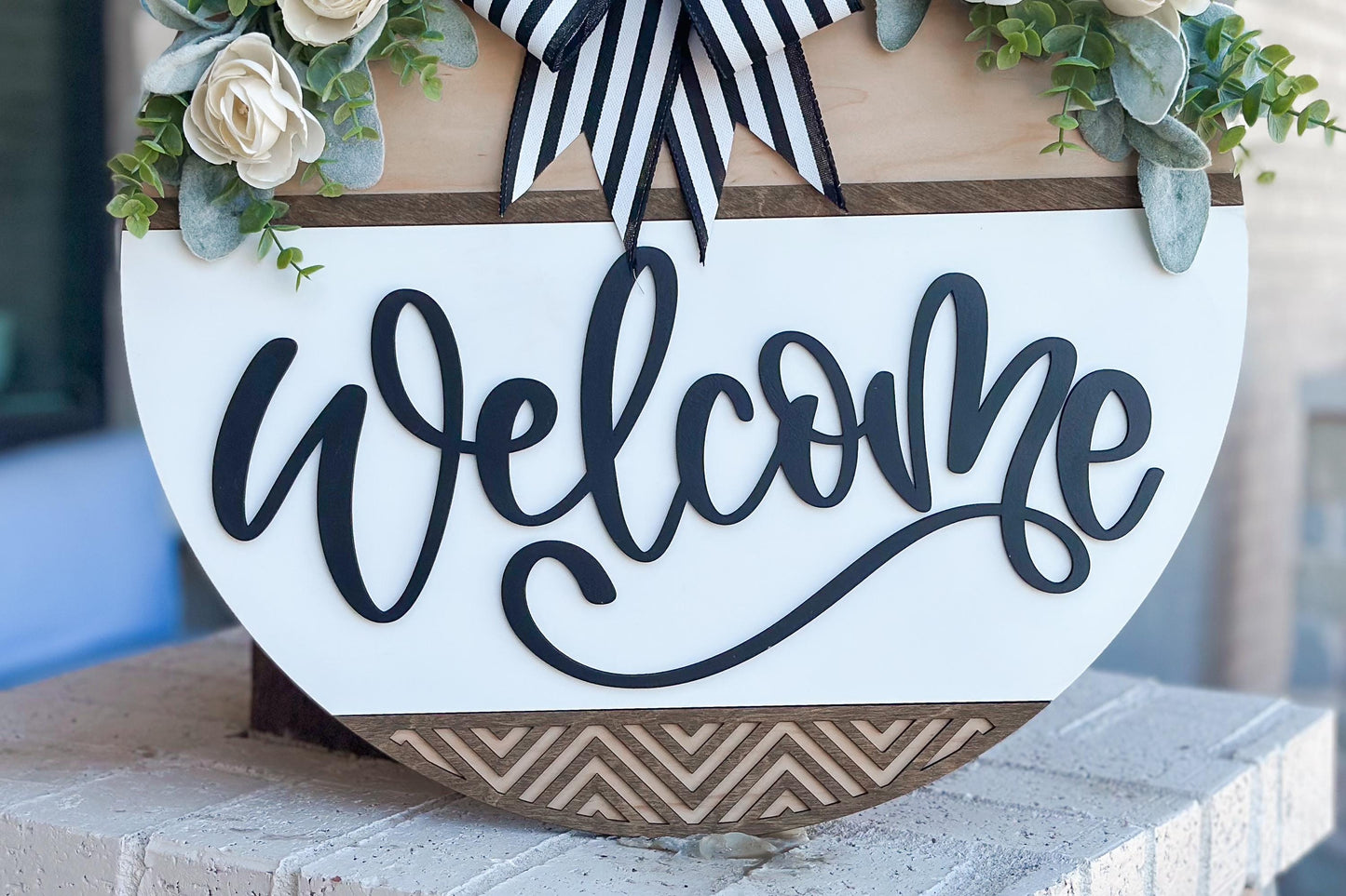 Welcome Sign SVG Laser Cut File, Round Door Hanger SVG, Farmhouse Welcome Sign Layered 3D Laser File Glowforge Wood Cut File | Geometric SVG