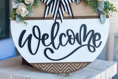 Welcome Sign SVG Laser Cut File, Round Door Hanger SVG, Farmhouse Welcome Sign Layered 3D Laser File Glowforge Wood Cut File | Geometric SVG