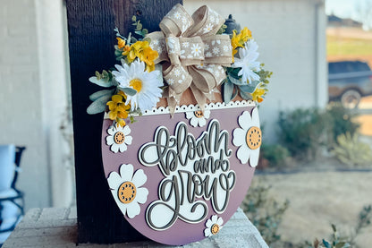 Bloom and Grow SVG, Floral Door Hanger Laser Cut File, Layered 3D Porch Sign, Spring Summer Decor, Glowforge xTool Laser File Daisy Sign SVG