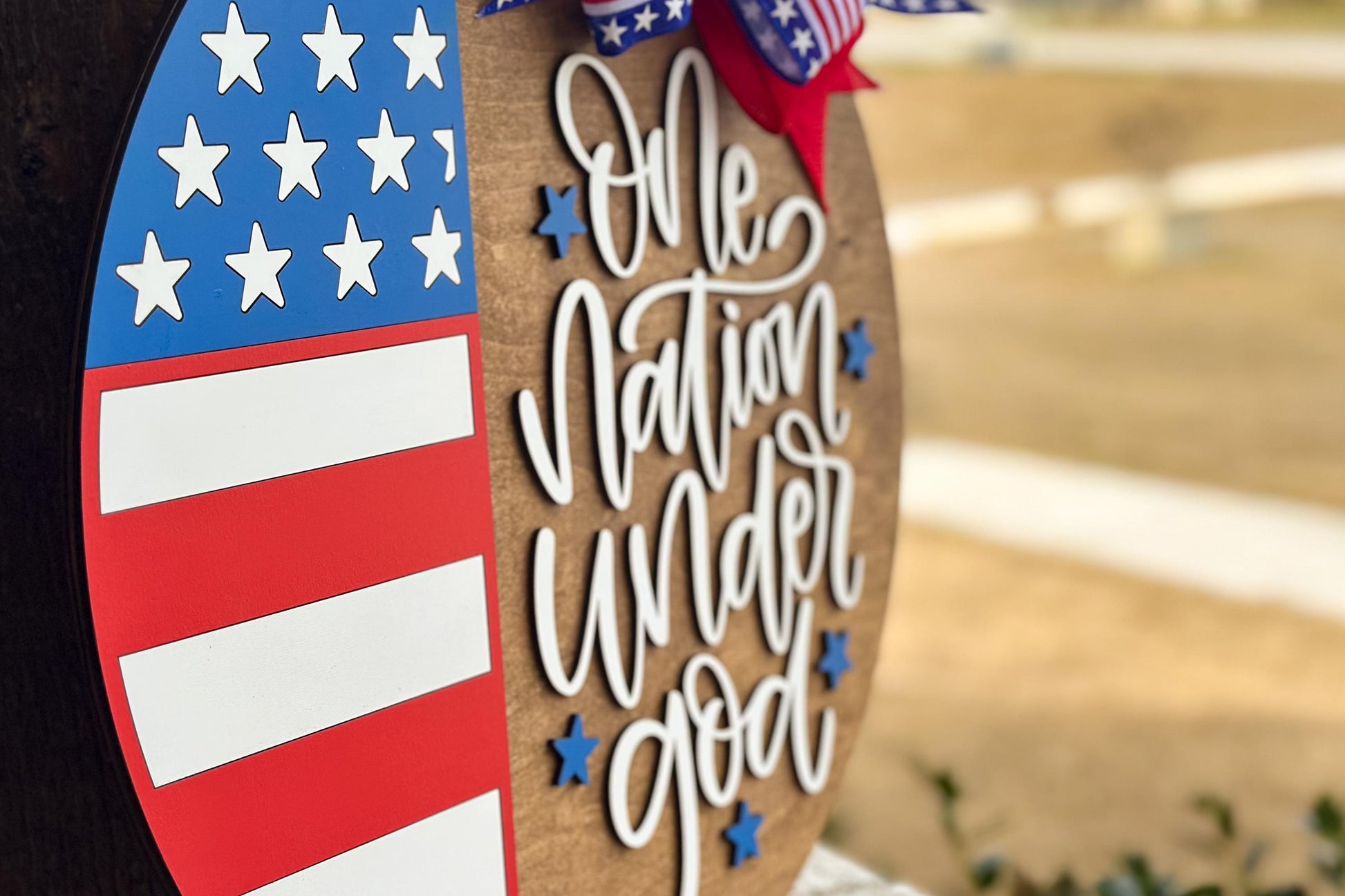 One Nation Under God SVG, Patriotic Door Hanger Laser Cut File, USA Round Sign, 4th of July Laser SVG, Farmhouse Porch Decor Glowforge xTool