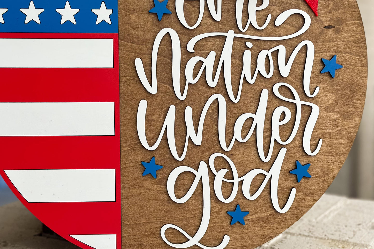 One Nation Under God SVG, Patriotic Door Hanger Laser Cut File, USA Round Sign, 4th of July Laser SVG, Farmhouse Porch Decor Glowforge xTool