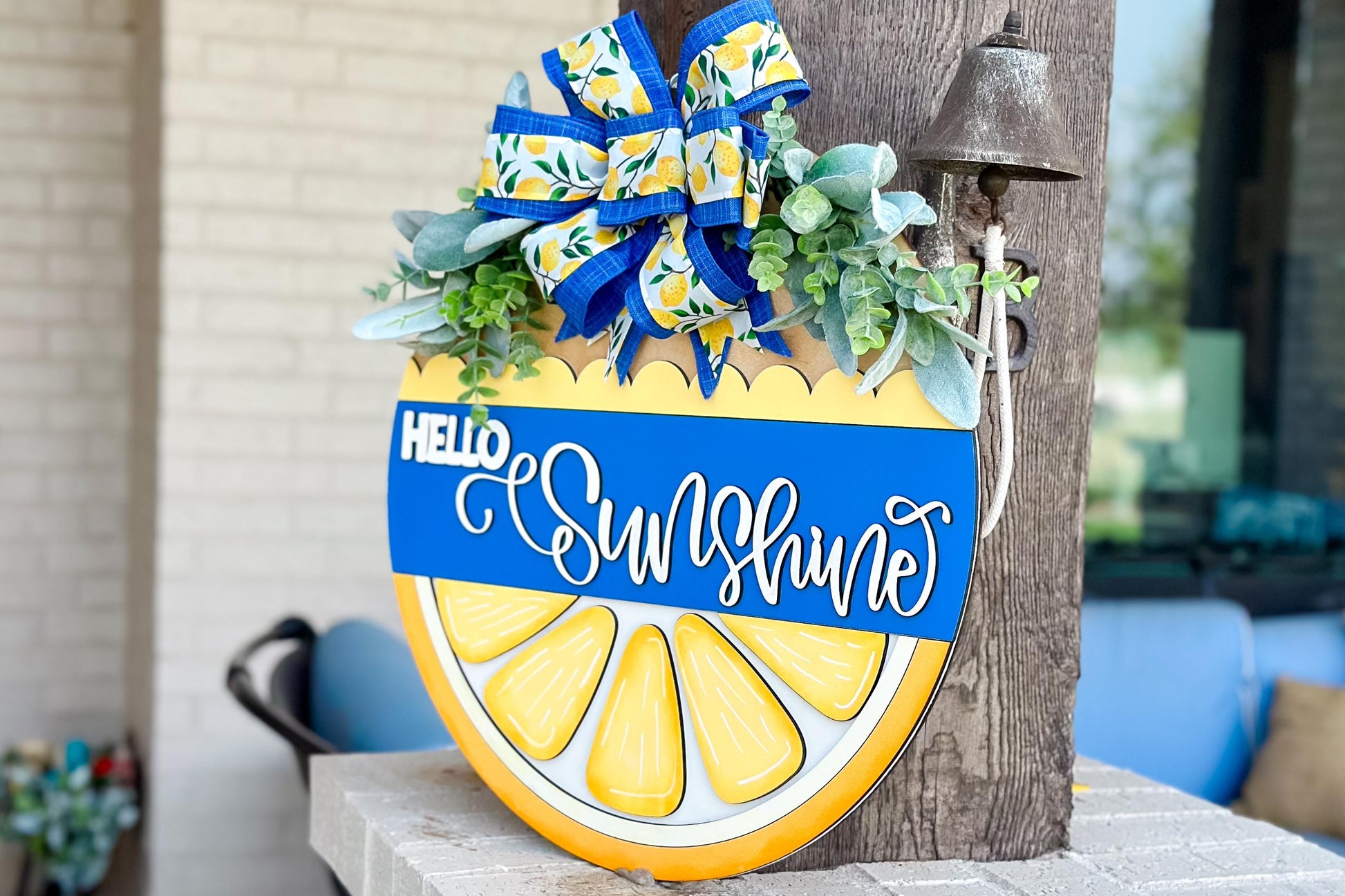 Hello Sunshine SVG Laser File | Lemon Slice Round Door Hanger SVG for Summer Decor | Bright Citrus Layered Laser Cut Sign Lemon Door Decor